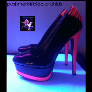 ❌️NOT4SALE❌️ DUE TO C,V,G CHARLOTTE RUSSE HOT NEON PINK & BLACK HEELS 6 fits 6.5